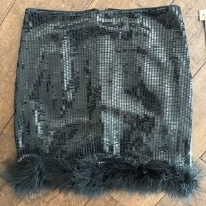 NWT Disco Ball Black XS Mini Skirt Ostrich Feathers Boa Mob Wife WWF DONATION